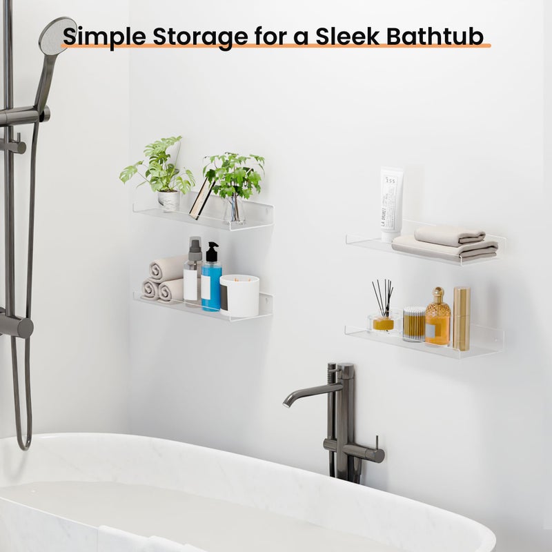upsimples 4 Pack 15x6 Inches Acrylic Bathroom Shelves for Wall, Floating Bathroom Shelves Over Toilet, Storage Shelf for Toilet Paper, Towels and Toiletries, Clear - Image 4