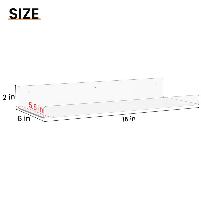 upsimples 4 Pack 15x6 Inches Acrylic Bathroom Shelves for Wall, Floating Bathroom Shelves Over Toilet, Storage Shelf for Toilet Paper, Towels and Toiletries, Clear - Image 2