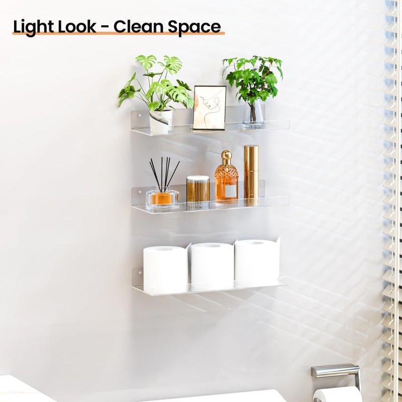 upsimples 4 Pack 15x6 Inches Acrylic Bathroom Shelves for Wall, Floating Bathroom Shelves Over Toilet, Storage Shelf for Toilet Paper, Towels and Toiletries, Clear - Image 3