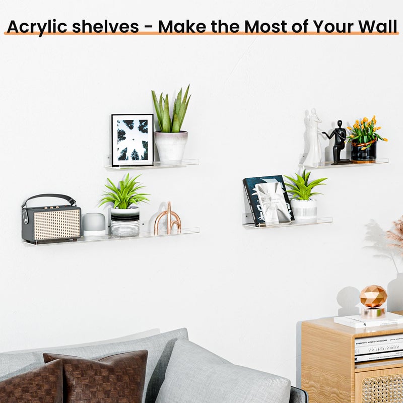 upsimples 4 Pack 15x6 Inches Acrylic Bathroom Shelves for Wall, Floating Bathroom Shelves Over Toilet, Storage Shelf for Toilet Paper, Towels and Toiletries, Clear - Image 5