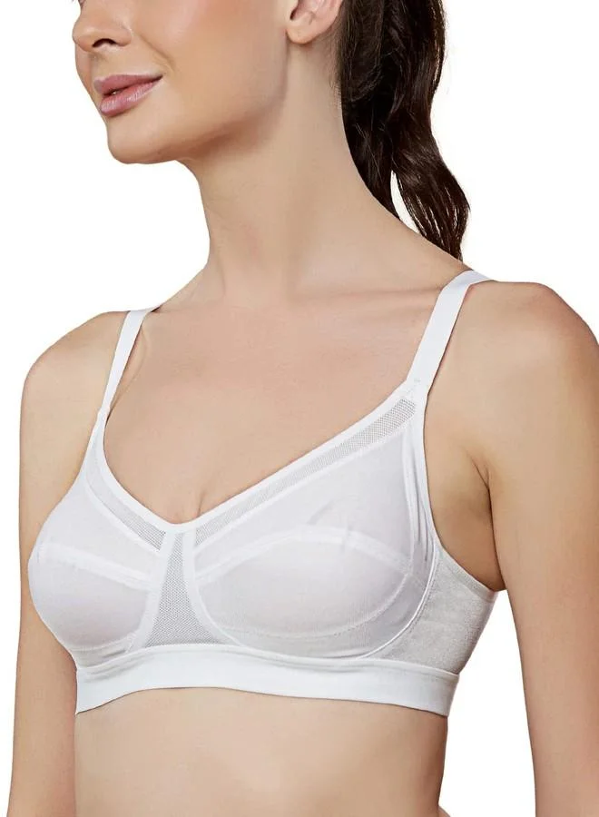 ترايامف Triumph Triaction Women's Sports Bra Wireless Non Padded Support Bra Breathable Mesh High Coverage Gym Bralette Cross Back Stretchable Activewear White Solid Design White 38D Pack of 1