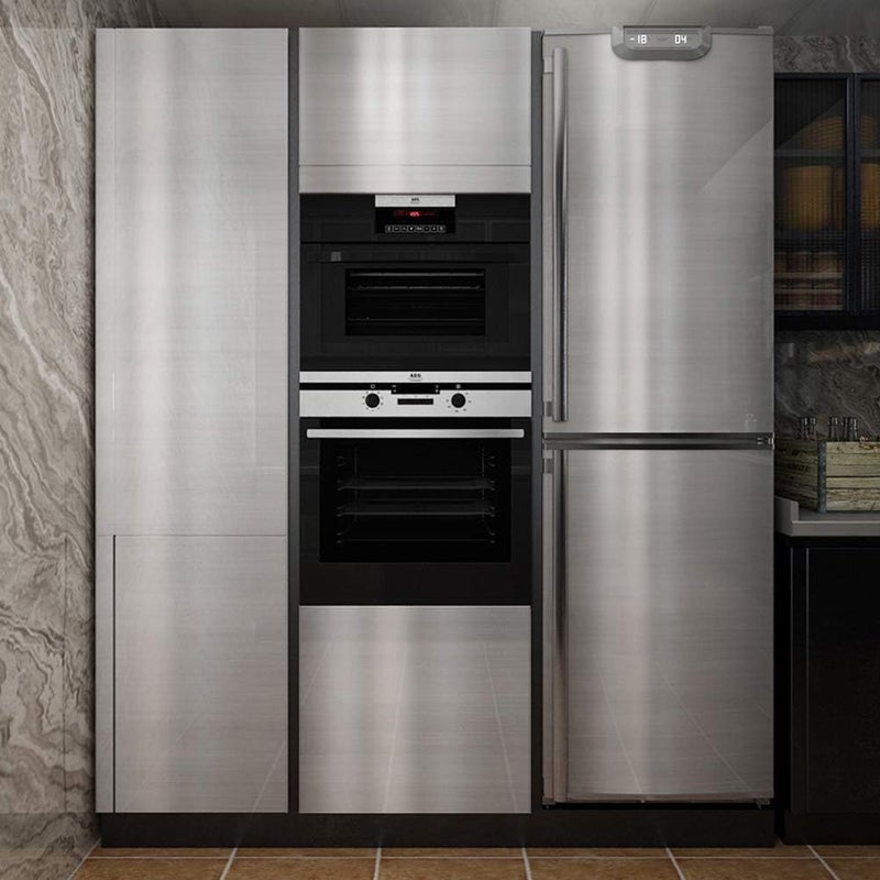 LACHEERY 24x160in Silver Stainless Steel Backsplash Contact Paper Metal Texture Interior Vinyl Film Waterproof Countertop Self Adhesive Laminate Shelf Liner Dishwasher Microwave Fridge Oven Makeover - Image 5