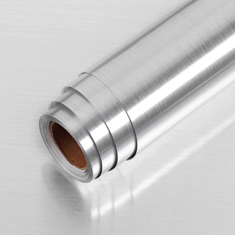 LACHEERY 24x160in Silver Stainless Steel Backsplash Contact Paper Metal Texture Interior Vinyl Film Waterproof Countertop Self Adhesive Laminate Shelf Liner Dishwasher Microwave Fridge Oven Makeover - Image 1