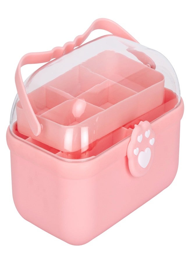 جيكرينا منظم إكسسوارات شعر محمول بمقبض، علبة تخزين فنية وحرفية للمجوهرات، مشابك، دبابيس، صندوق مكياج، تصميم بطبعة مخلب وردي، لوازم حرفية متعددة الأغراض - Image 1