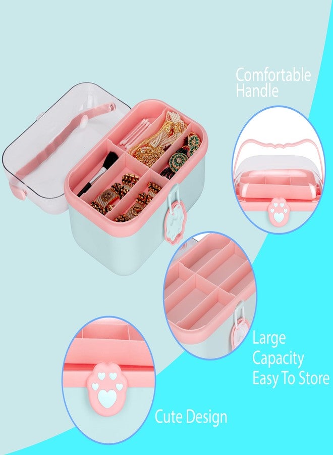 جيكرينا منظم إكسسوارات شعر محمول بمقبض، علبة تخزين فنية وحرفية للمجوهرات، مشابك، دبابيس، صندوق مكياج، تصميم بطبعة مخلب وردي، لوازم حرفية متعددة الأغراض - Image 5