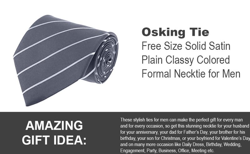 Osking رباط أوسكين بحجم حر ساتان صلب أنيق ملون رسمي للرجال (الطول: 58 بوصة، العرض - 3 بوصات) - Image 4