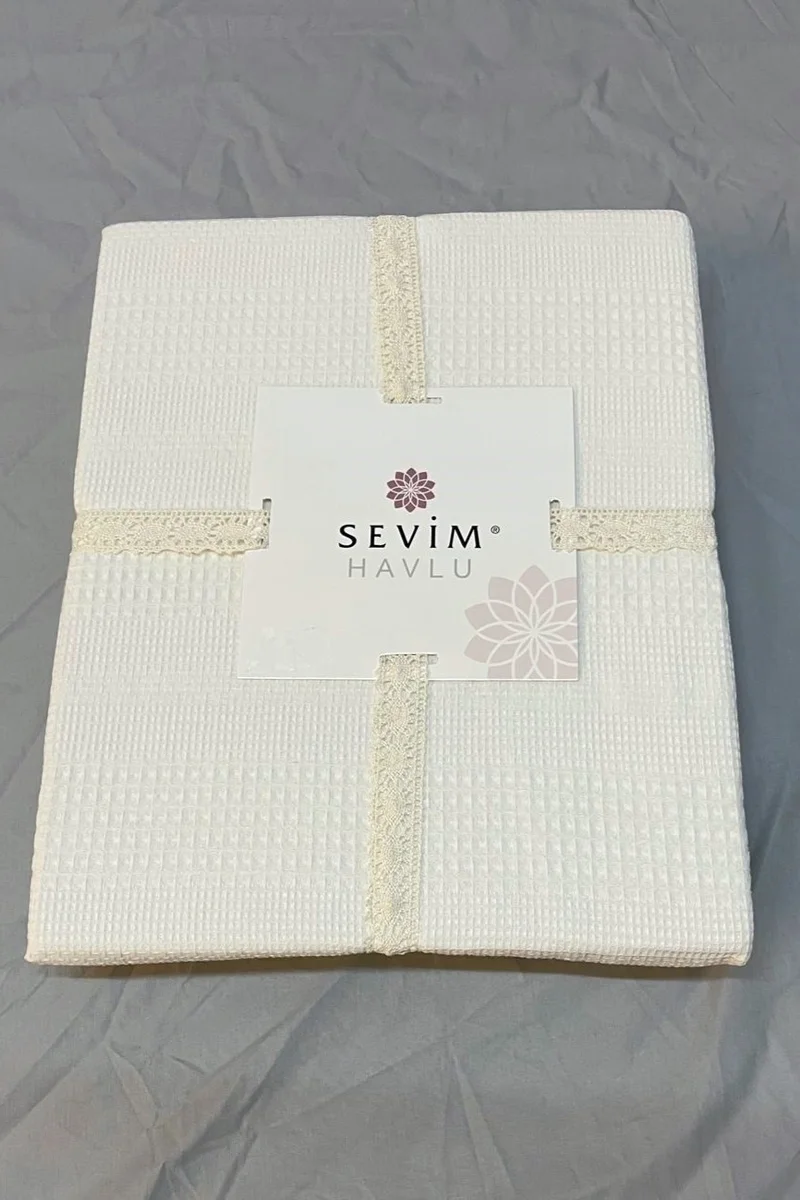 سيفيم Single Waffle Blanket 160x230 cm - 100% Cotton - Honeycomb Design - Gofre Blanket - Cream