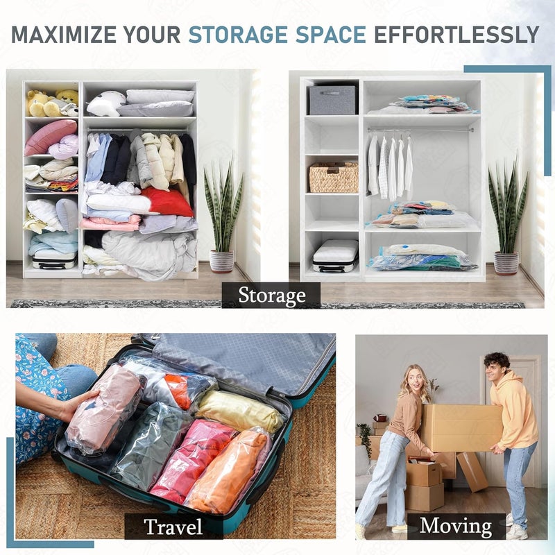 ABOUT SPACE Polypropylene 15 Pack Vacuum Bags for Travel with Hand Pump 22X Jumbo5 Jumbo4 Large4 Medium Airtight Reusable SPACE Saver Compression Bags for Packing Transparent - Image 5
