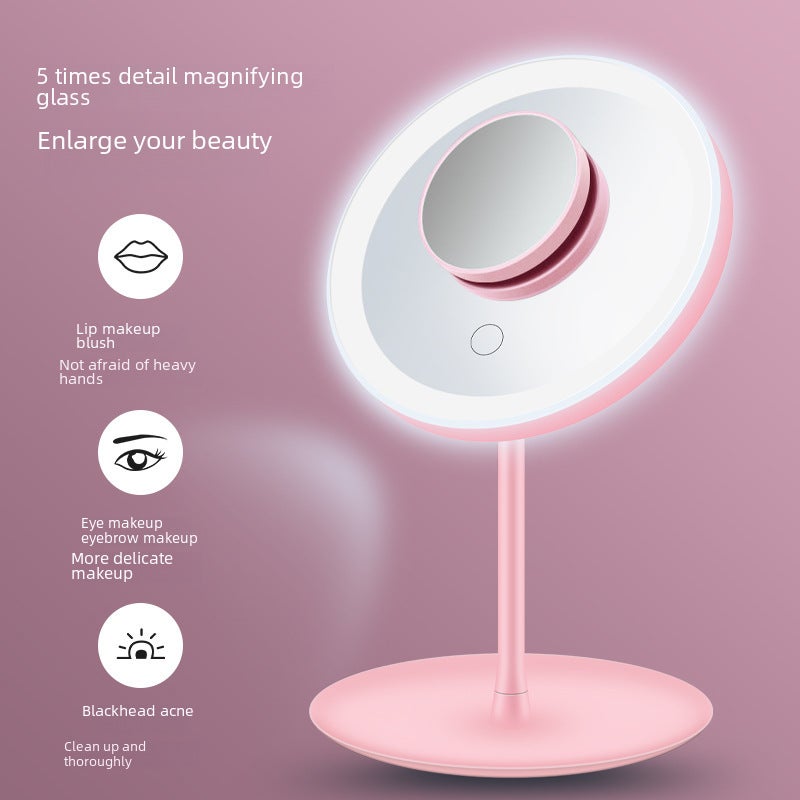 LED makeup mirror female student dormitory beauty mirror with lamp desktop mirror portable folding dressing mirror charging([Cherry Blossom] No Light) - Image 4