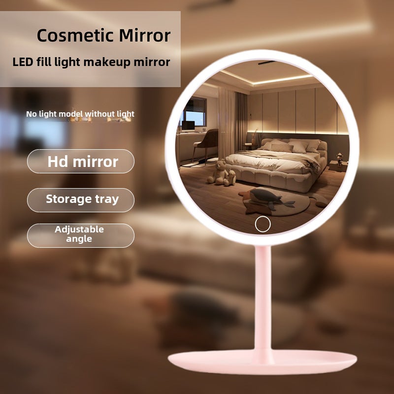 LED makeup mirror female student dormitory beauty mirror with lamp desktop mirror portable folding dressing mirror charging([Cherry Blossom] No Light) - Image 1