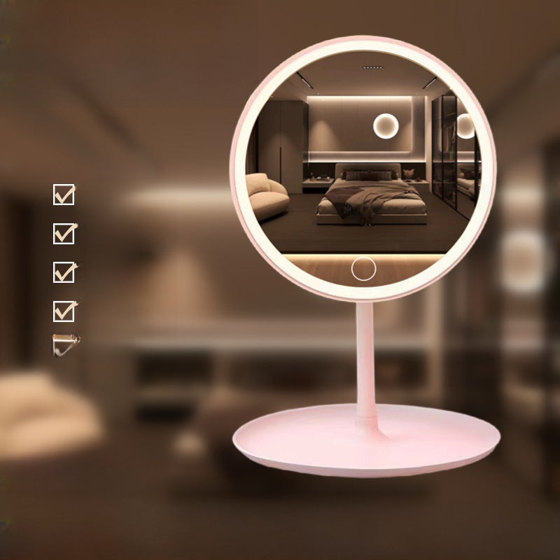 LED makeup mirror female student dormitory beauty mirror with lamp desktop mirror portable folding dressing mirror charging([Cherry Blossom] No Light) - Image 3