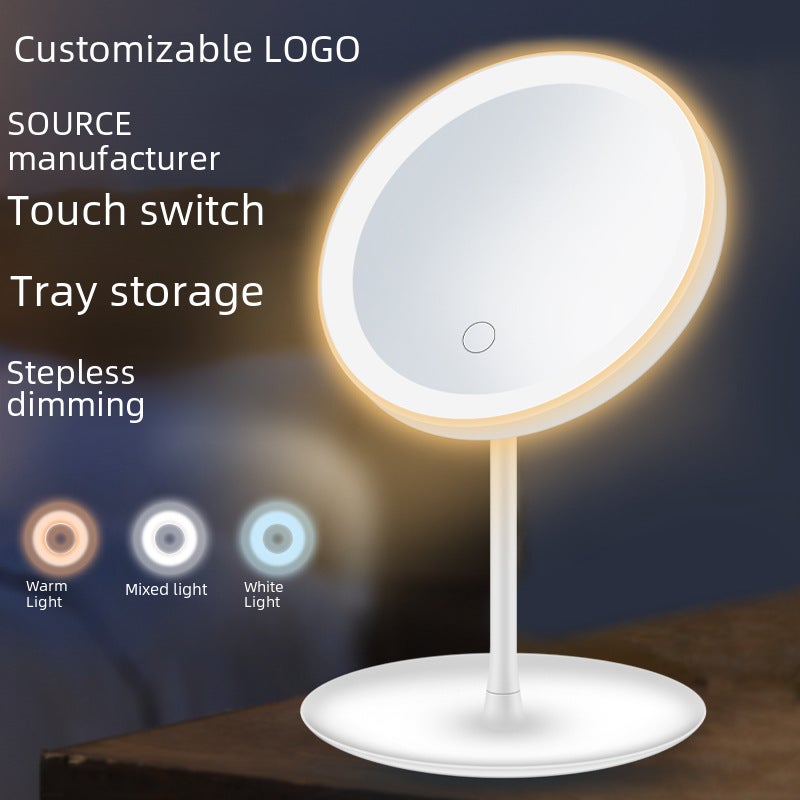 LED makeup mirror female student dormitory beauty mirror with lamp desktop mirror portable folding dressing mirror charging([Cherry Blossom] No Light) - Image 2