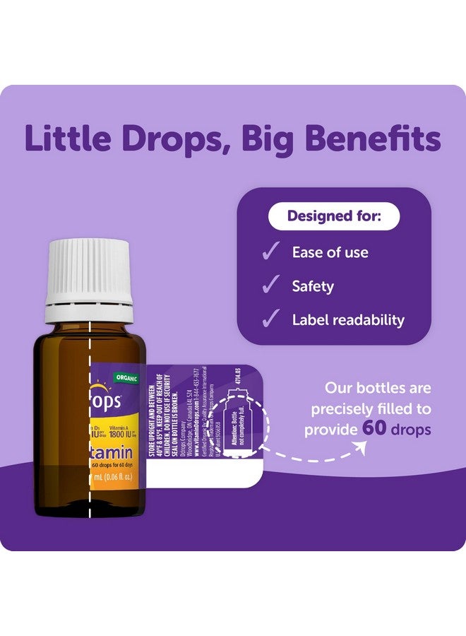 Ddrops® Kids Organic Liquid Vitamins - Daily Vitamins A&D Drops for Kids, 60 Drops. Supports Eye Health, Bone Development and Immune Function. Certified Organic, Non-GMOs, Allergy-Friendly - Image 2