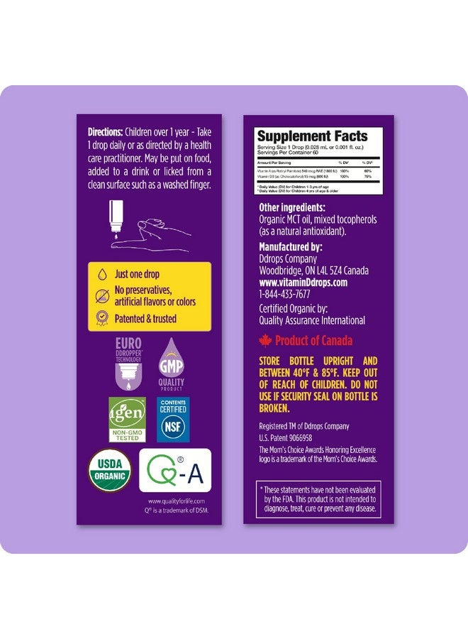 Ddrops® Kids Organic Liquid Vitamins - Daily Vitamins A&D Drops for Kids, 60 Drops. Supports Eye Health, Bone Development and Immune Function. Certified Organic, Non-GMOs, Allergy-Friendly - Image 3