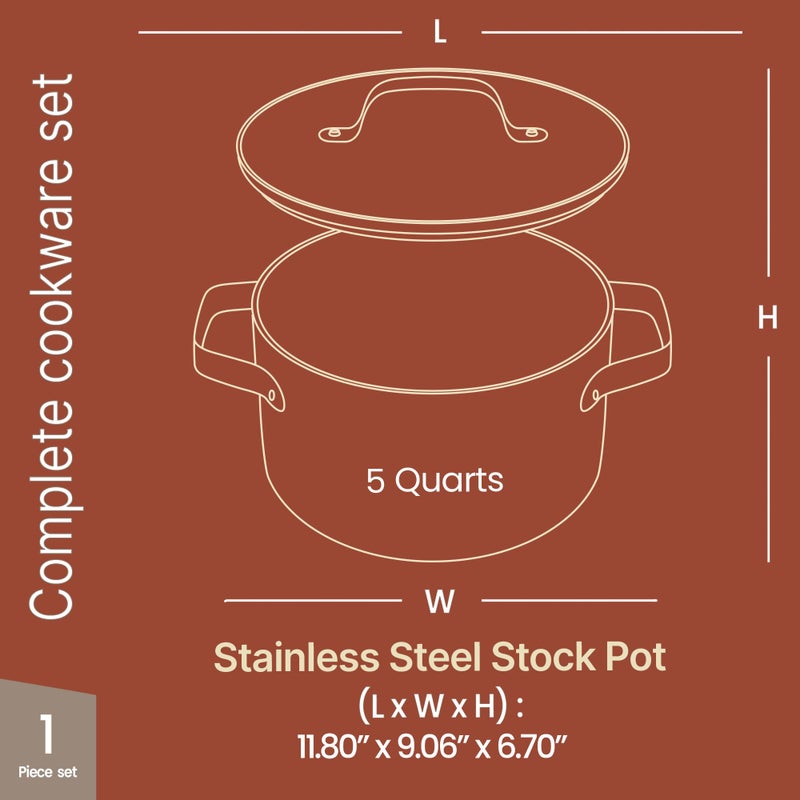 BAKKENMASTER Bakken 5 Quart Ceramic Coated Stock Pot with Lid, Easy to Clean Nonstick Pot, Tempered Glass Lid, Riveted Stainless Steel Handles, Oven Safe Up To 500Â°F, PTFE & PFAS Free, All Stove Compatible, Blue - Image 2