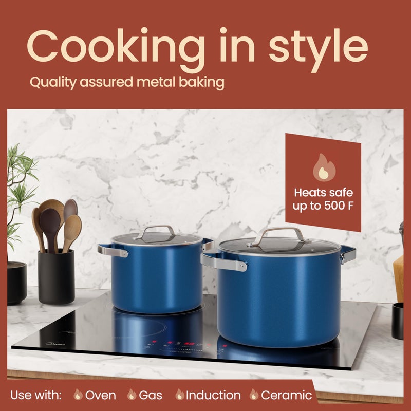 BAKKENMASTER Bakken 5 Quart Ceramic Coated Stock Pot with Lid, Easy to Clean Nonstick Pot, Tempered Glass Lid, Riveted Stainless Steel Handles, Oven Safe Up To 500Â°F, PTFE & PFAS Free, All Stove Compatible, Blue - Image 3