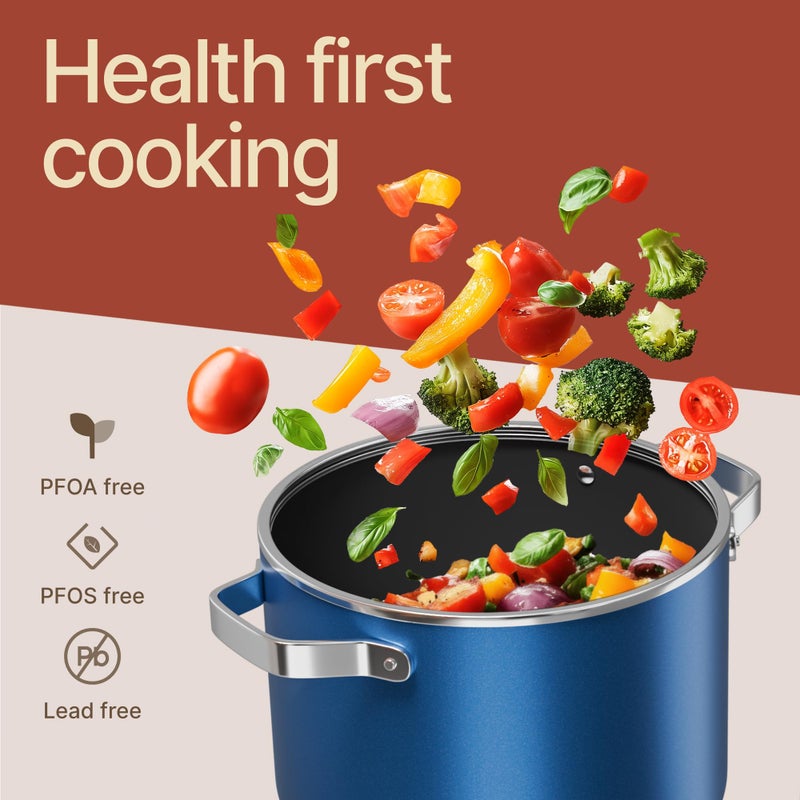 BAKKENMASTER Bakken 5 Quart Ceramic Coated Stock Pot with Lid, Easy to Clean Nonstick Pot, Tempered Glass Lid, Riveted Stainless Steel Handles, Oven Safe Up To 500Â°F, PTFE & PFAS Free, All Stove Compatible, Blue - Image 5