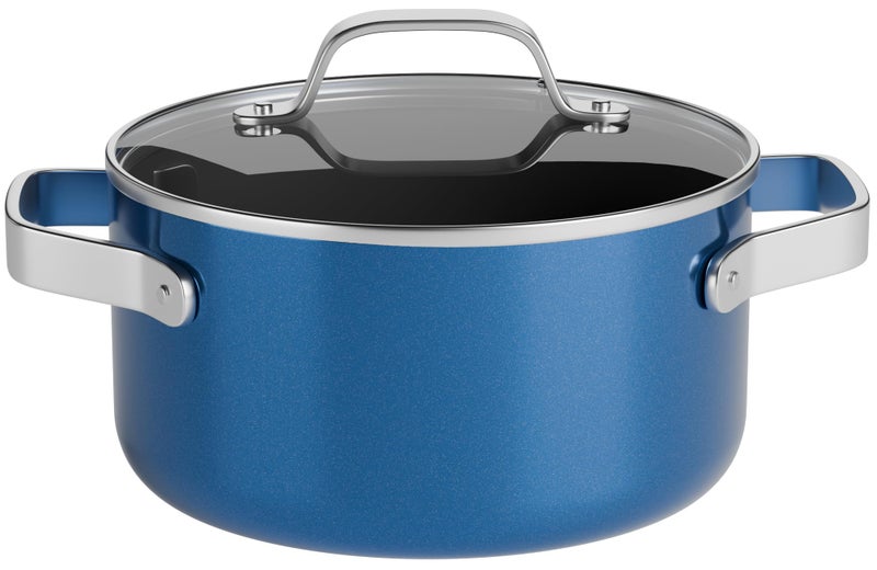BAKKENMASTER Bakken 5 Quart Ceramic Coated Stock Pot with Lid, Easy to Clean Nonstick Pot, Tempered Glass Lid, Riveted Stainless Steel Handles, Oven Safe Up To 500Â°F, PTFE & PFAS Free, All Stove Compatible, Blue - Image 1