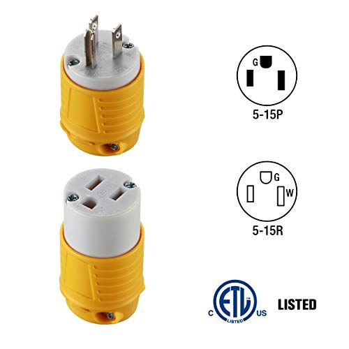 Miady Extension Cord Ends Male and Female, 15 Amp 125 Volt Heavy Duty Replacement Plug & Connector Set, Straight Blade Plugs Grounding Type/ETL Listed (5 Set) - Image 2