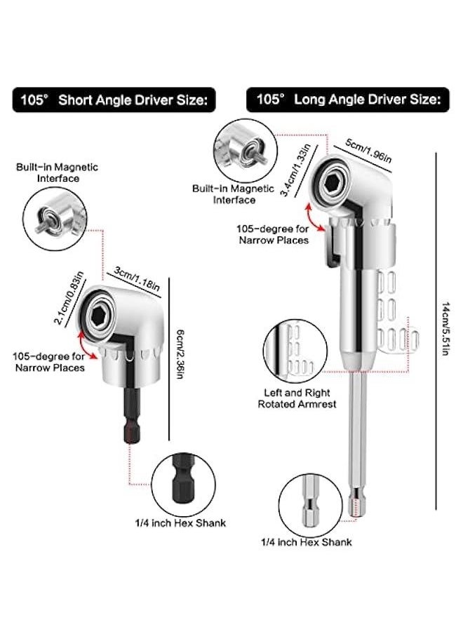 Generic 90/105 Degree Right Angle Drill, 5 PCS Angle Extension Power Drill Attachment with 1/4'' Hex Impact Shank, Flexible Shaft Adapter, Magnetic Socket Angled Drill Bit Holder for Screwdrivers  - Image 4