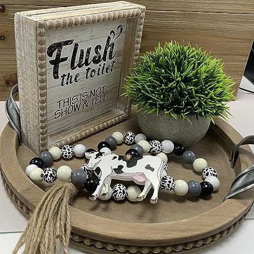 ZLFart Boho Farmhouse Wooden Framed Bathroom Decor Signs Funny Restroom Decorative Plaque Small Cute Toilet Rules Shelf Decoration Flush The Toilet Sign - Image 3