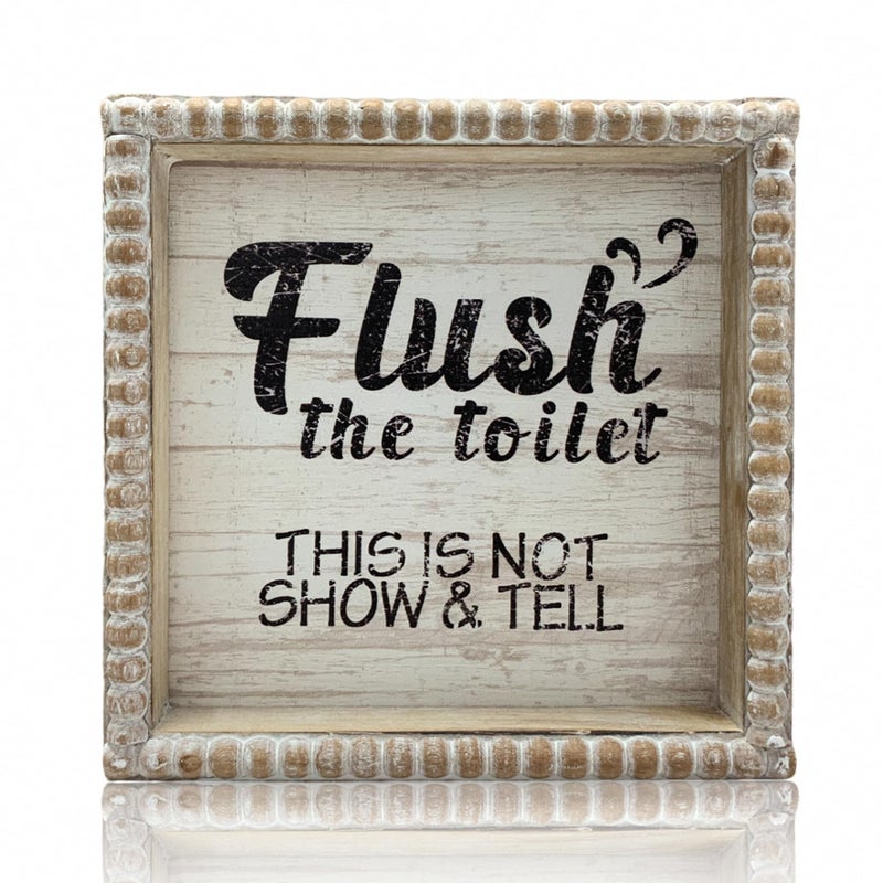 ZLFart Boho Farmhouse Wooden Framed Bathroom Decor Signs Funny Restroom Decorative Plaque Small Cute Toilet Rules Shelf Decoration Flush The Toilet Sign - Image 2