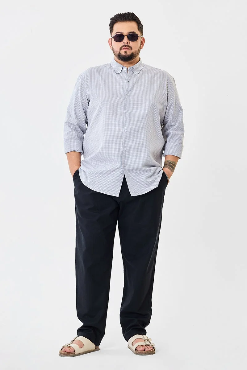 SNITCH Linen Blend Mirco Checks Plus Size Shirt