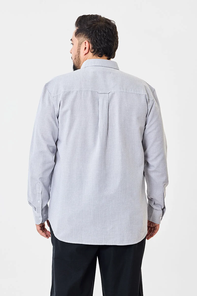 Snitch Grey Linen Blend Mirco Checks Plus Size Shirt for Men | Best Price UAE