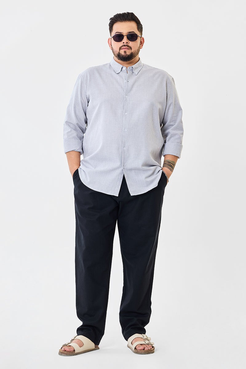 SNITCH Linen Blend Mirco Checks Plus Size Shirt - Image 2