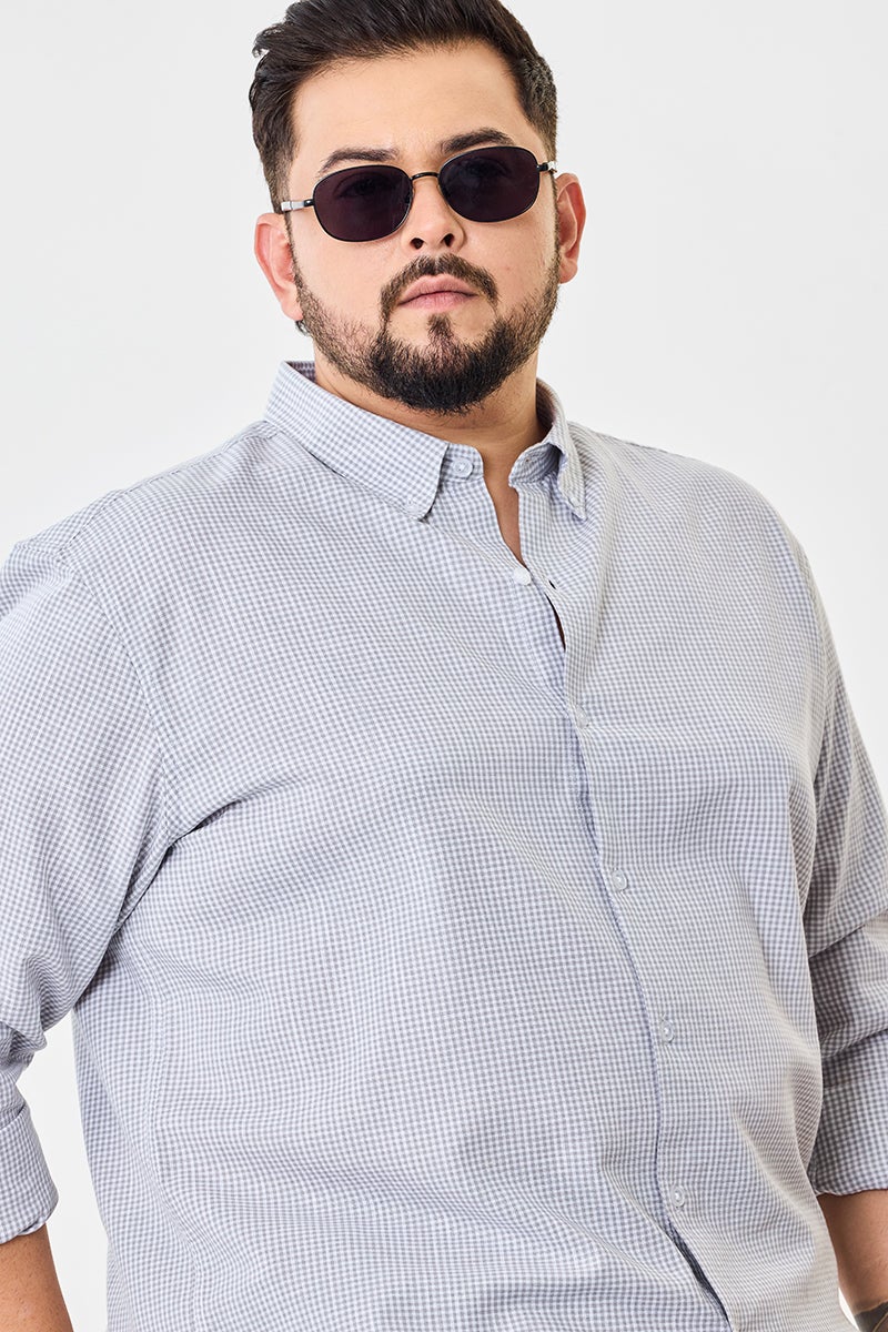 SNITCH Linen Blend Mirco Checks Plus Size Shirt - Image 3