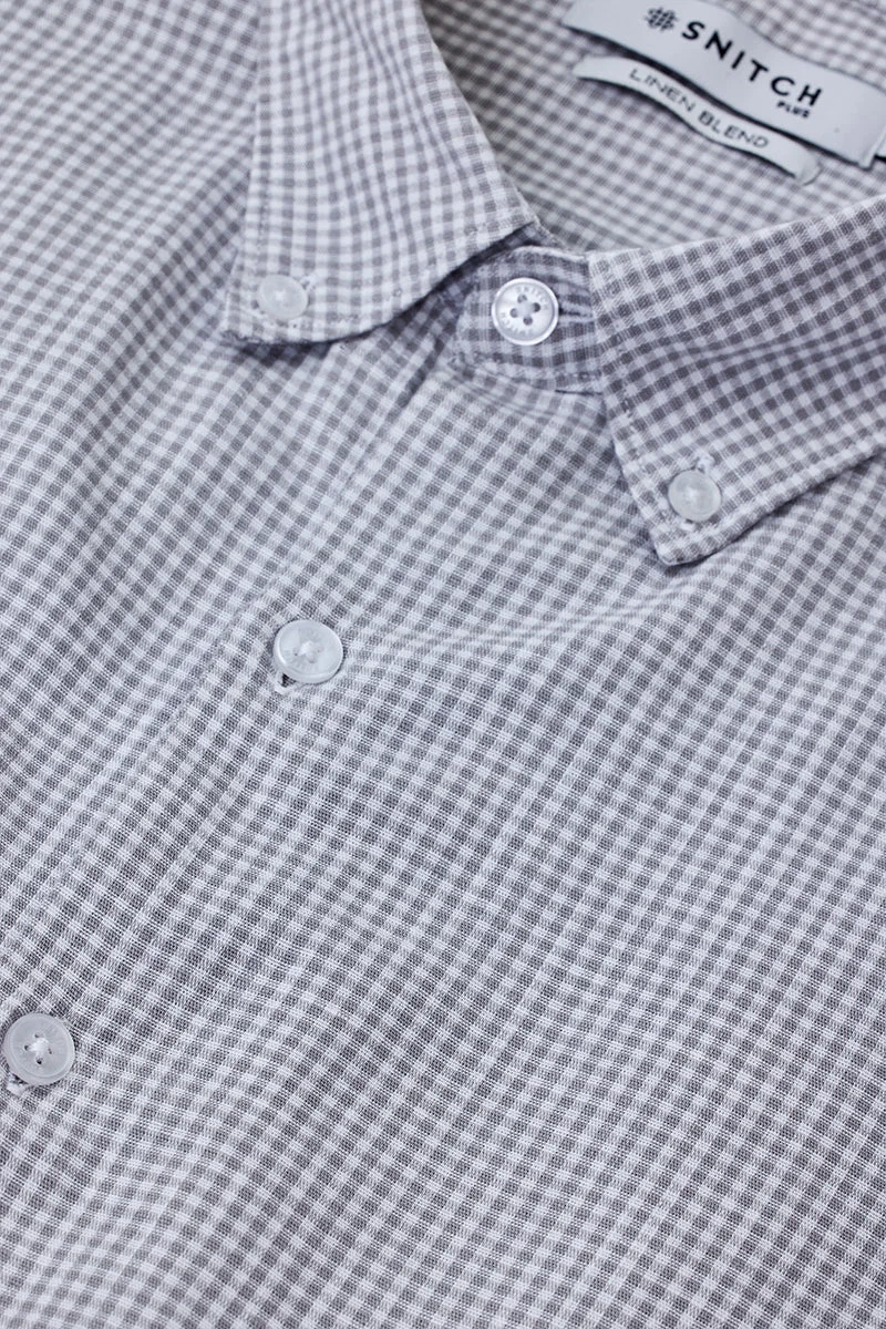 Snitch Grey Linen Blend Mirco Checks Plus Size Shirt for Men | Best Price UAE