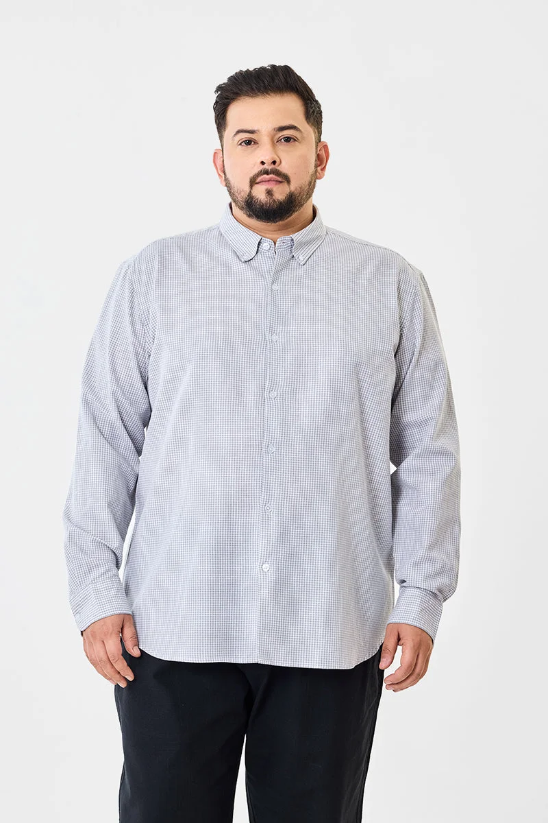 Snitch Grey Linen Blend Mirco Checks Plus Size Shirt for Men | Best Price UAE