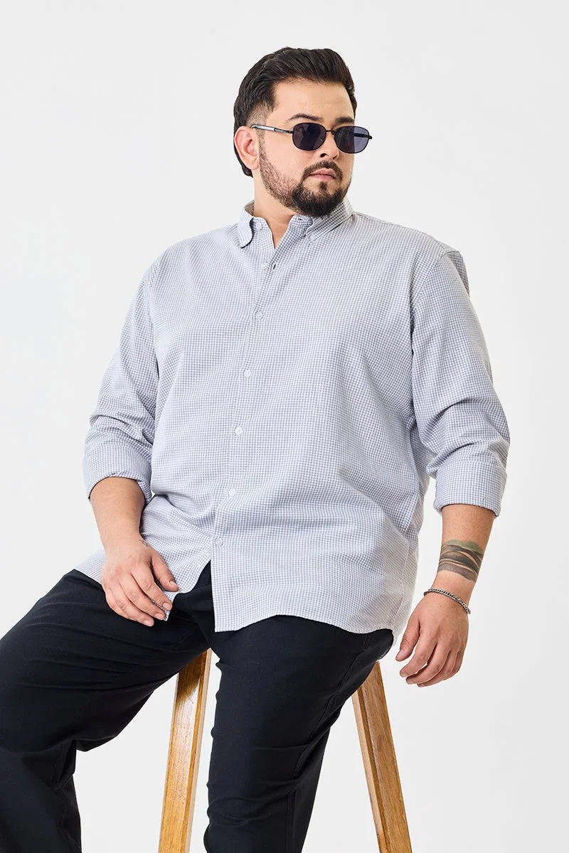 SNITCH Linen Blend Mirco Checks Plus Size Shirt