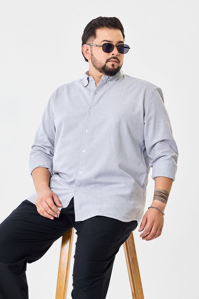 SNITCH Linen Blend Mirco Checks Plus Size Shirt - Image 1