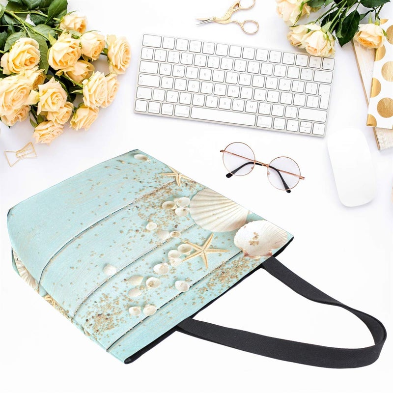 Naanle Ocean Canvas Tote Bag Large Women Casual Shoulder Bag Handbag  Wooden Seashell Reusable Multipurpose Heavy Duty Shopping Grocery Cotton Bag for Outdoors. - Image 5