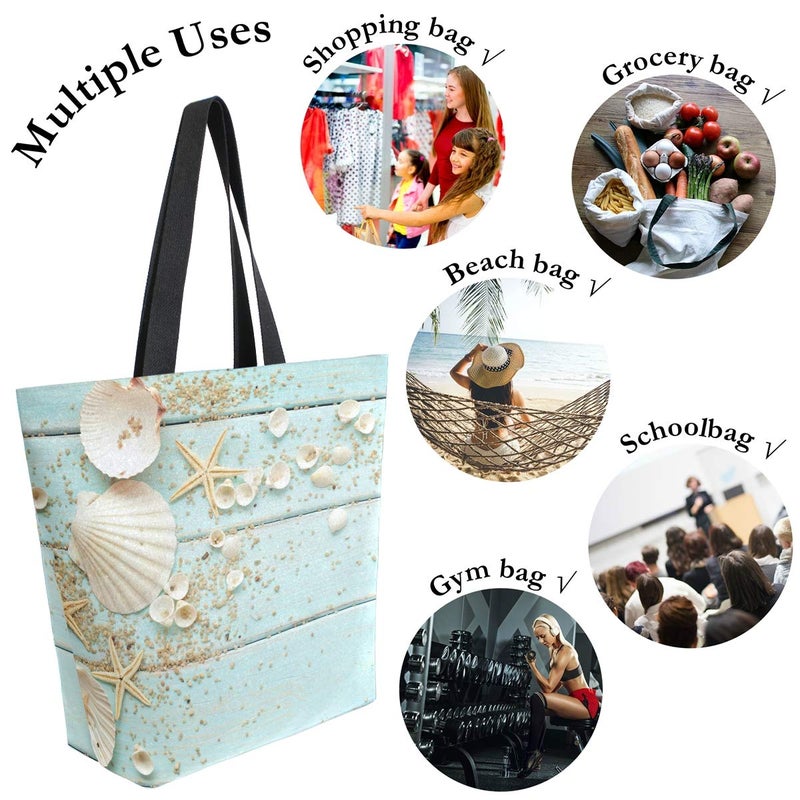 Naanle Ocean Canvas Tote Bag Large Women Casual Shoulder Bag Handbag  Wooden Seashell Reusable Multipurpose Heavy Duty Shopping Grocery Cotton Bag for Outdoors. - Image 4