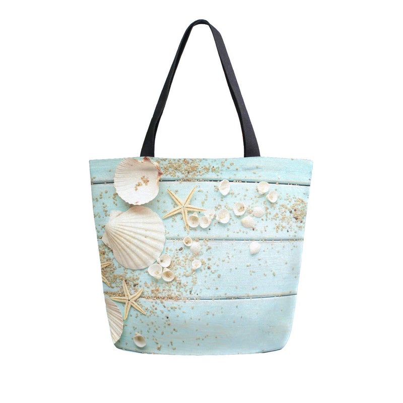Naanle Ocean Canvas Tote Bag Large Women Casual Shoulder Bag Handbag  Wooden Seashell Reusable Multipurpose Heavy Duty Shopping Grocery Cotton Bag for Outdoors. - Image 2