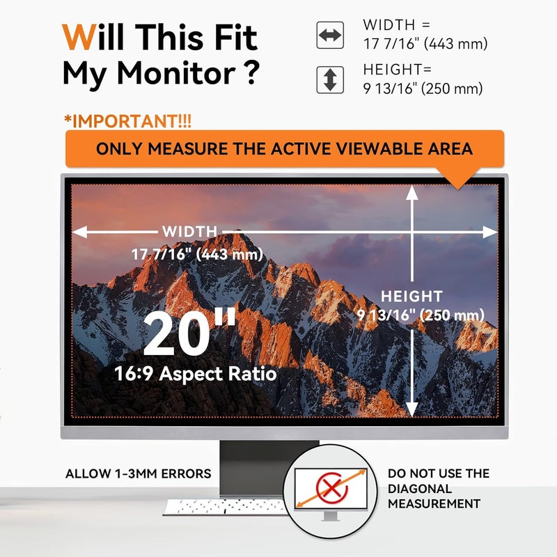 Mamol [2 Pack] 20 Inch Computer Privacy Screen for 16:9 Aspect Ratio Widescreen Monitor, Eye Protection Anti Glare Blue Light Computer Monitor Privacy Filter, Removable Anti-Scratch 20in Protector Film - Image 2