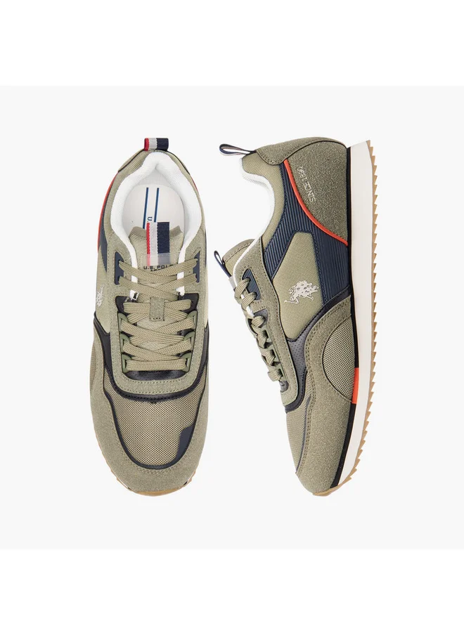 يو اس بولو اسن Men's Logo Detail Sneakers with Lace-Up Closure