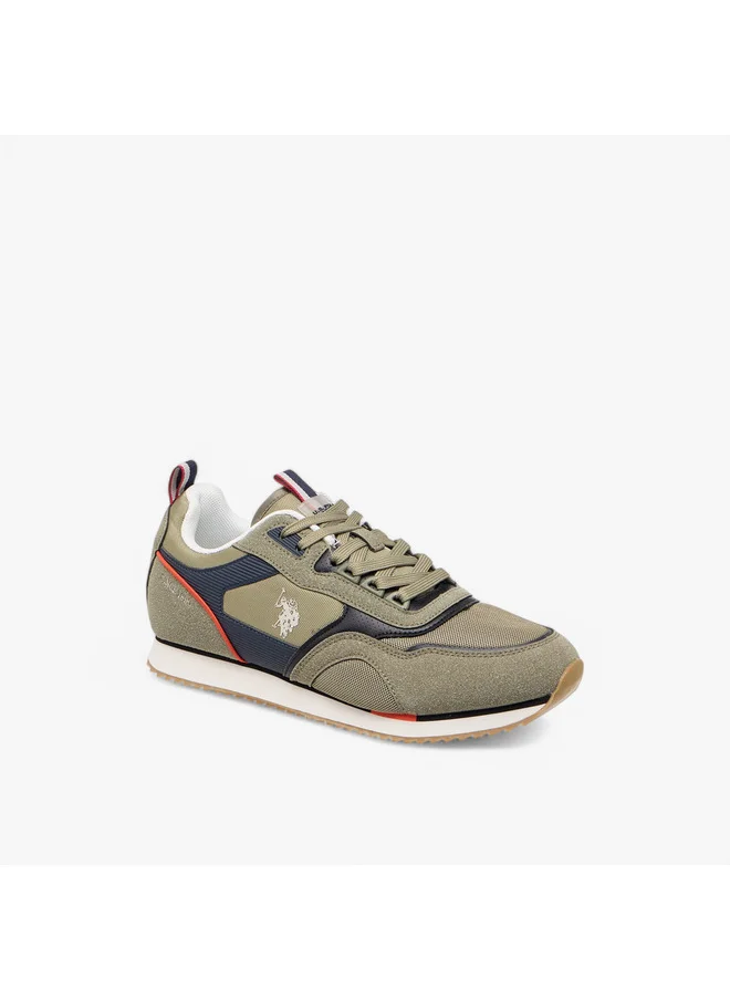 يو اس بولو اسن Men's Logo Detail Sneakers with Lace-Up Closure