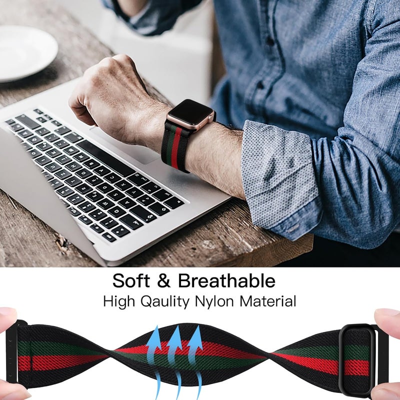 Lerobo Braided Band Compatible with Apple Watch Series 11 10 9 8 7 46mm 45mm 41mm Ultra SE 3 2 1 49mm Series 6 5 4 3 44mm 40mm 38mm 42mm Men iWatch Bands Women Stretchy Nylon Solo Loop Sport Strap - Image 4
