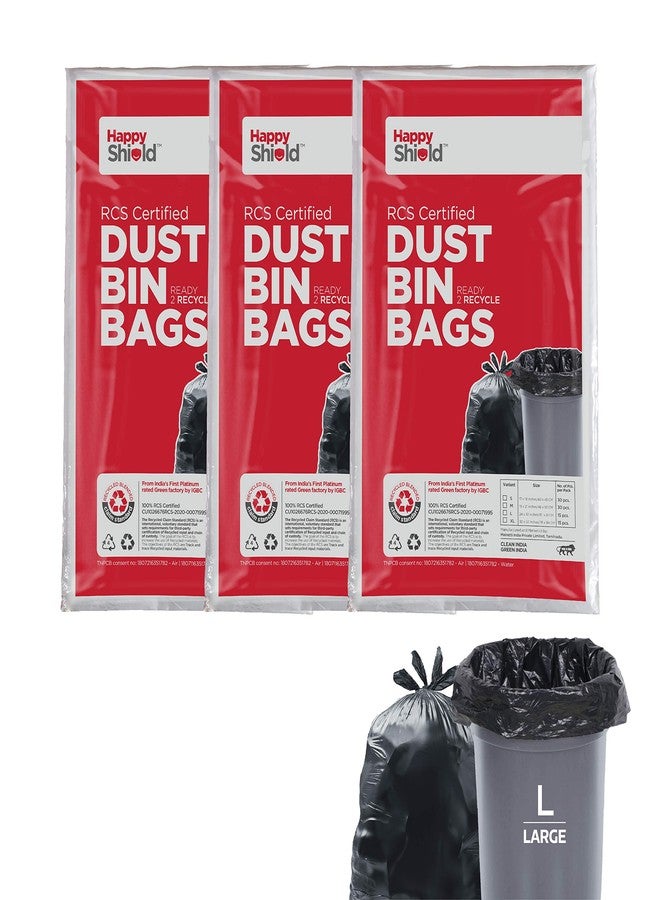 Happy Shield - RCS Certified Garbage Bags (45 Pieces), Large (24x32 Inches) - 15 pieces/pack (Pack of 3), Black - Image 1