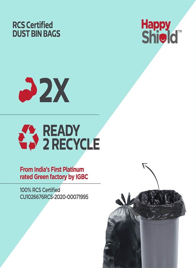 Happy Shield - RCS Certified Garbage Bags (45 Pieces), Large (24x32 Inches) - 15 pieces/pack (Pack of 3), Black - Image 3