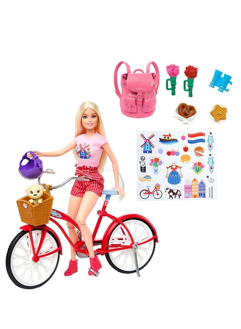 Barbie Pink Passport Holland Doll with Bike - Image 1