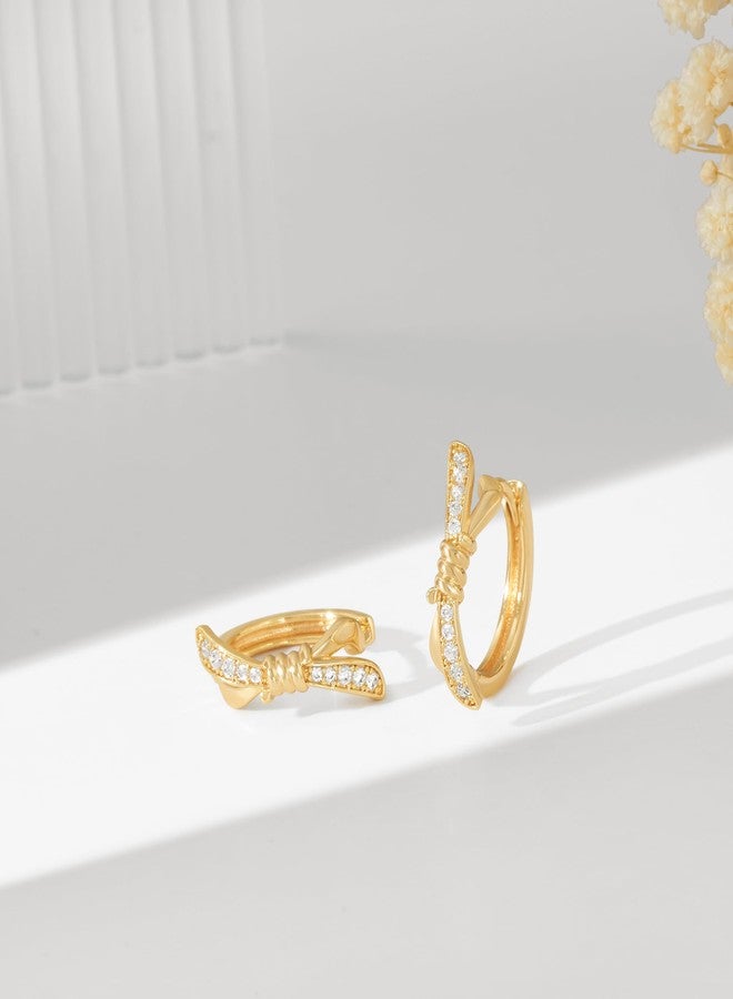 VACRONA Cubic Zirconia Huggie Earrings 14k Gold Plated Tiny Cuff Earrings Small Huggie Hoop Earrings Simple Lightweight Hoops Gift for Women, Brass, Cubic Zirconia - Image 5