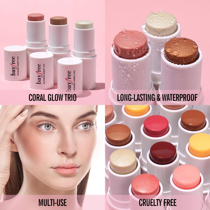 KIMUSE Multi Stick Trio Face Makeup, Cream Blush Stick for Cheeks & Lips, Contour Stick & Highlighter Makeup Sticks for All Skin - Image 2
