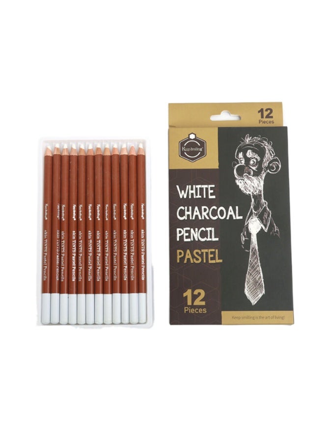 Keep Smiling 12 Pieces White Charcoal Pencil Pastel - Image 1