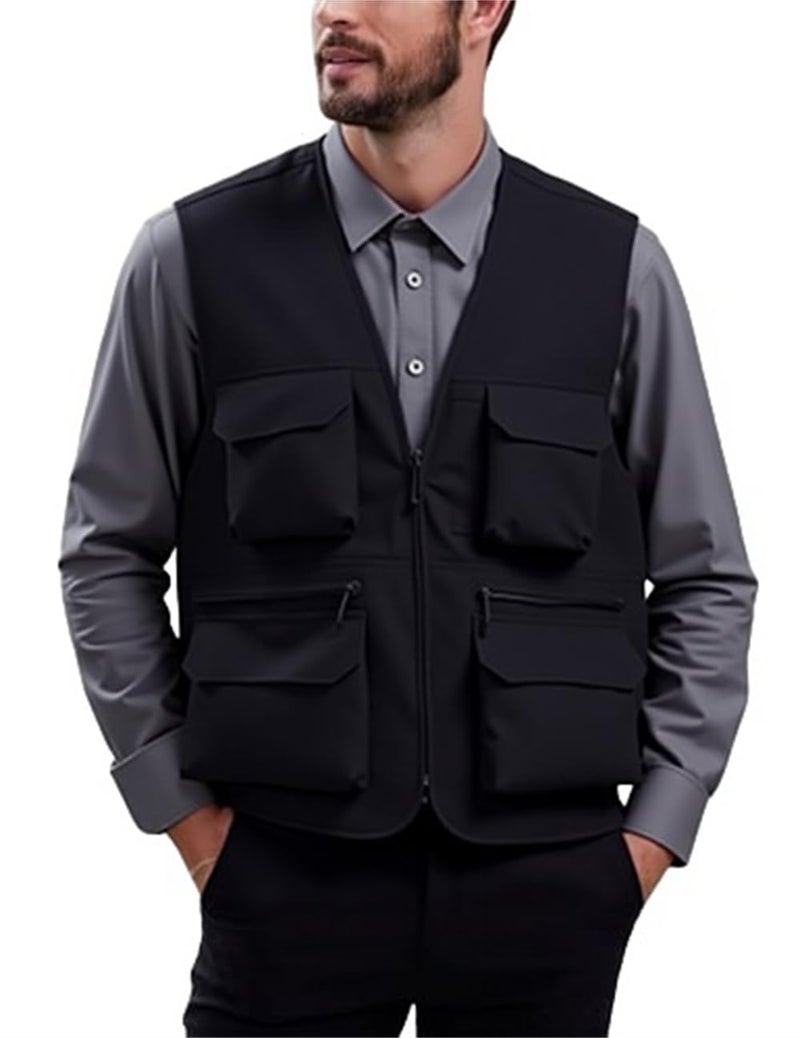 ceauros Men's Utility Fishing Vest Lightweight Outdoor Zip up Travel Work Cargo Vest Jacket with Multi Pockets(black,M) - Image 5