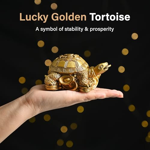 HindCraft Vastu Item | Feng Shui Golden Turtle with Coins | Good Luck Symbol for Wealth, Health & Stability | Ideal for Home, Office, Pooja Room & Mothers Day Gifting - Image 2