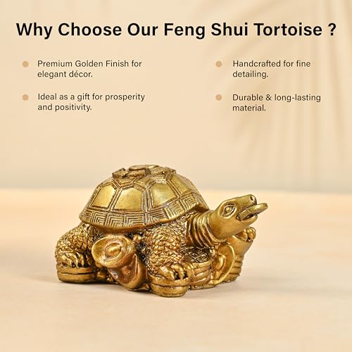 HindCraft Vastu Item | Feng Shui Golden Turtle with Coins | Good Luck Symbol for Wealth, Health & Stability | Ideal for Home, Office, Pooja Room & Mothers Day Gifting - Image 4
